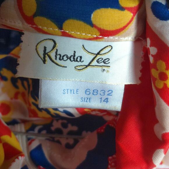 Vintage Rhoda Lee Psychedelic Paisley Nylon Long Sleeve Blouse Top Size 14 - Picture 3 of 6